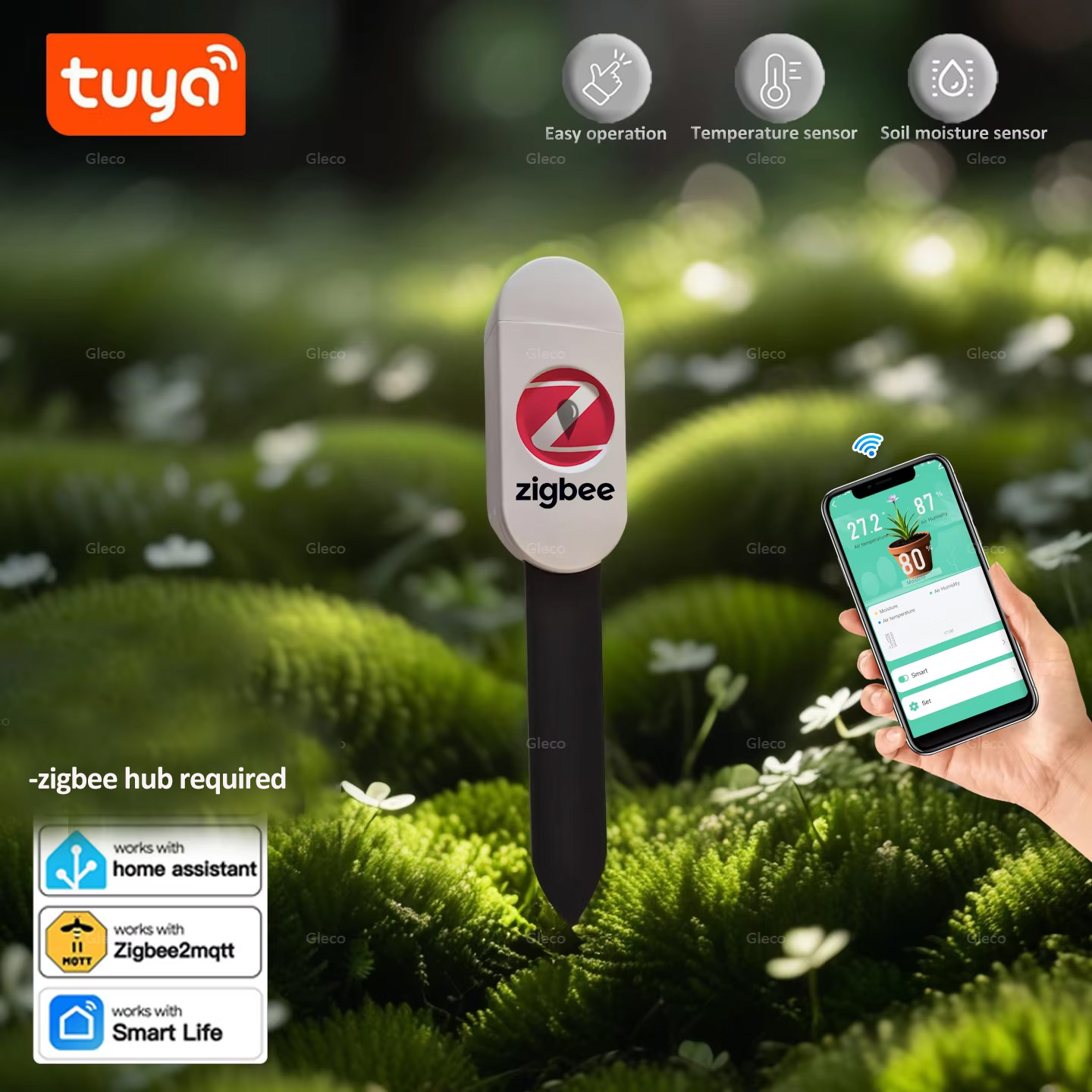 Smart Garden Moisture Sensor - เครื่องวัดความชื้นในดิน Tuya Smart Life Zigbee พร้อมเซ็นเซอร์วัดอุณหภูมิ