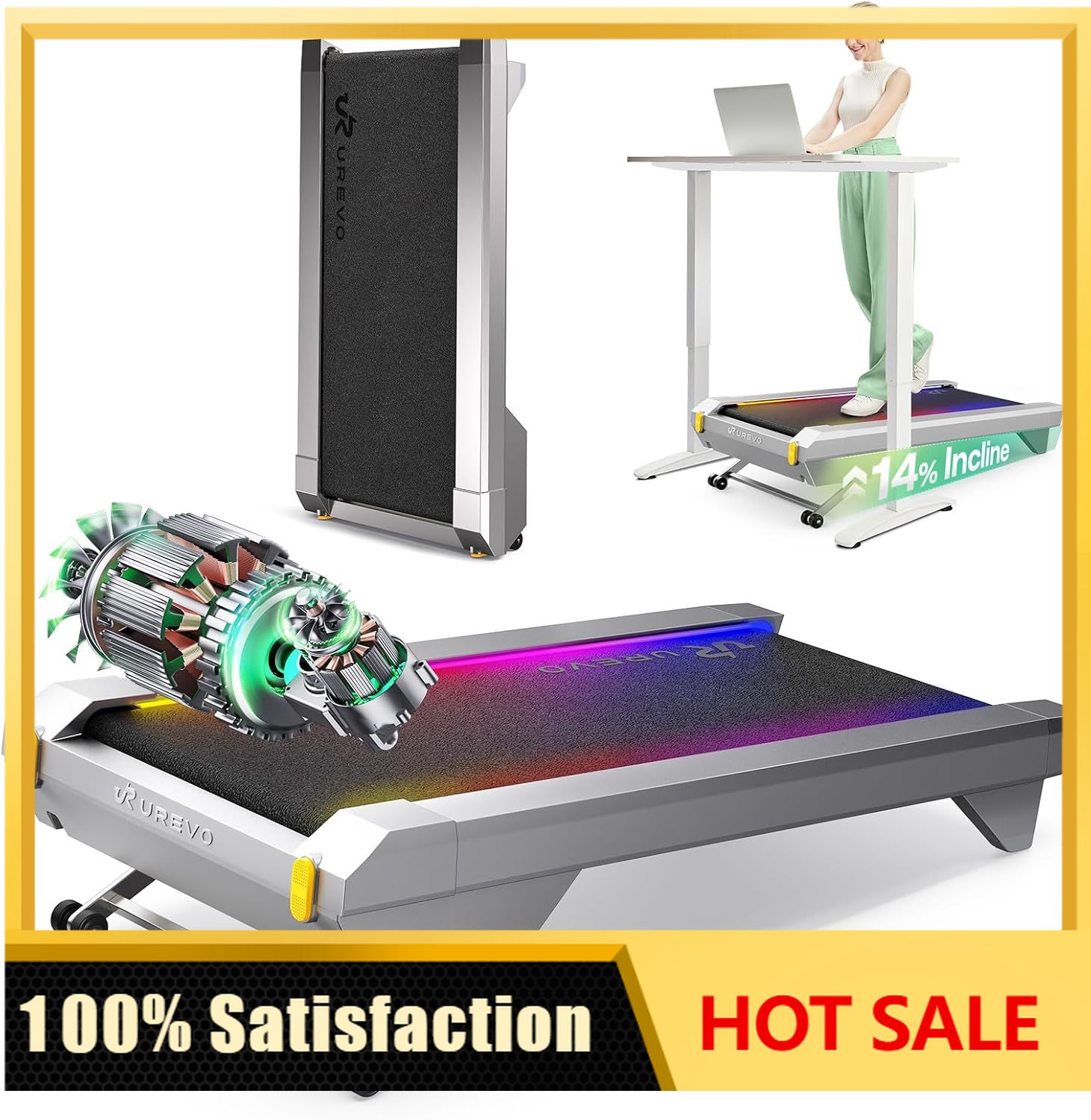 Smart Garden Offices - ไซเบอร์แพด สมาร์ทวอล์คกิ้งแพด พร้อมระบบปรับความชันอัตโนมัติ 14% ลู่วิ่งใต้โต๊ะทำงานแบบมอเตอร์ไร้แปรงถ่านสำหรับออกกำลังกายที่บ้านและสำนักงาน ดีไซน์หรูหรา
