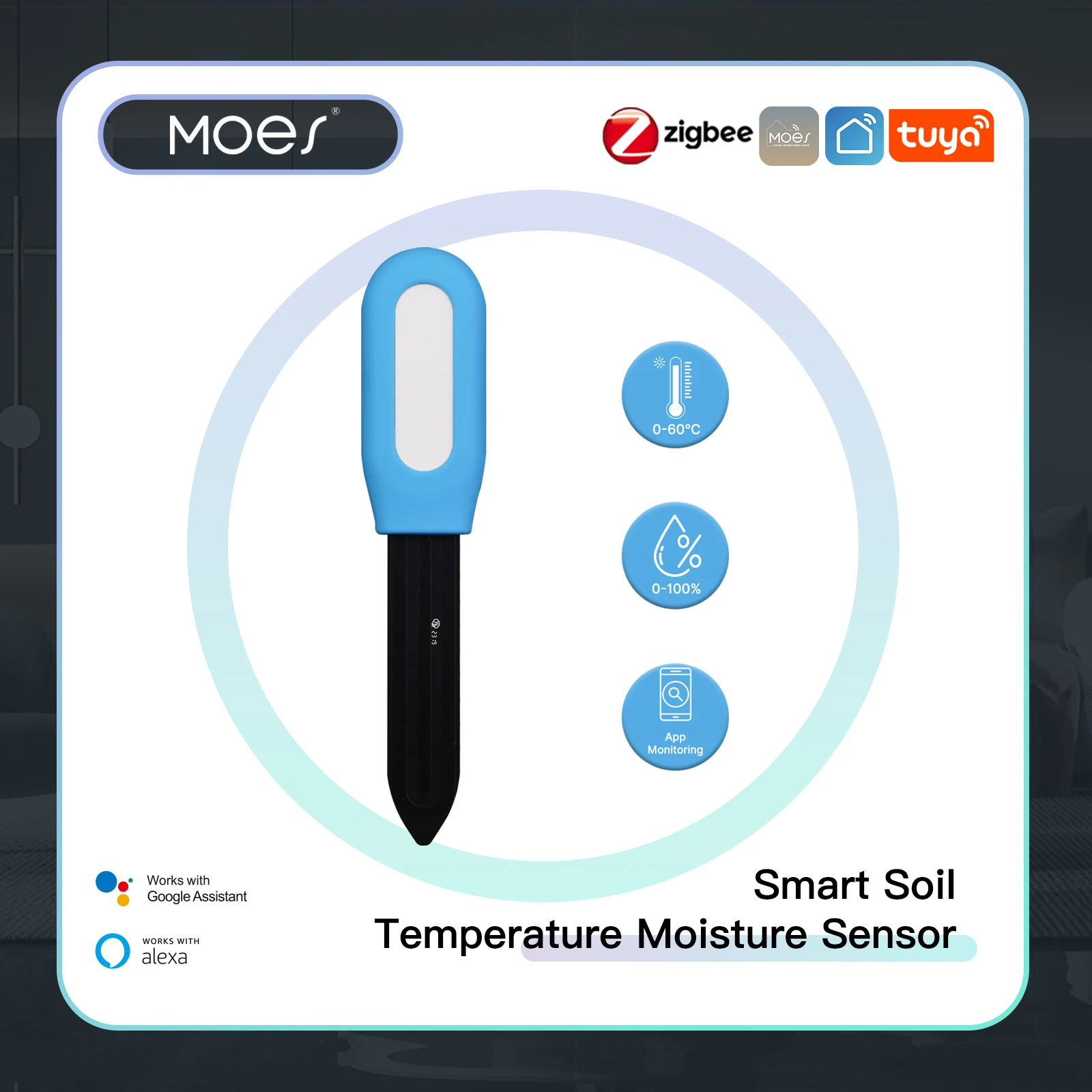 Smart Garden Moisture Sensor - เครื่องวัดความชื้นในดินเครื่องวัดความชื้นในดินเครื่องตรวจจับพืชอัตโนมัติในสวน Moes Smart Zigbee