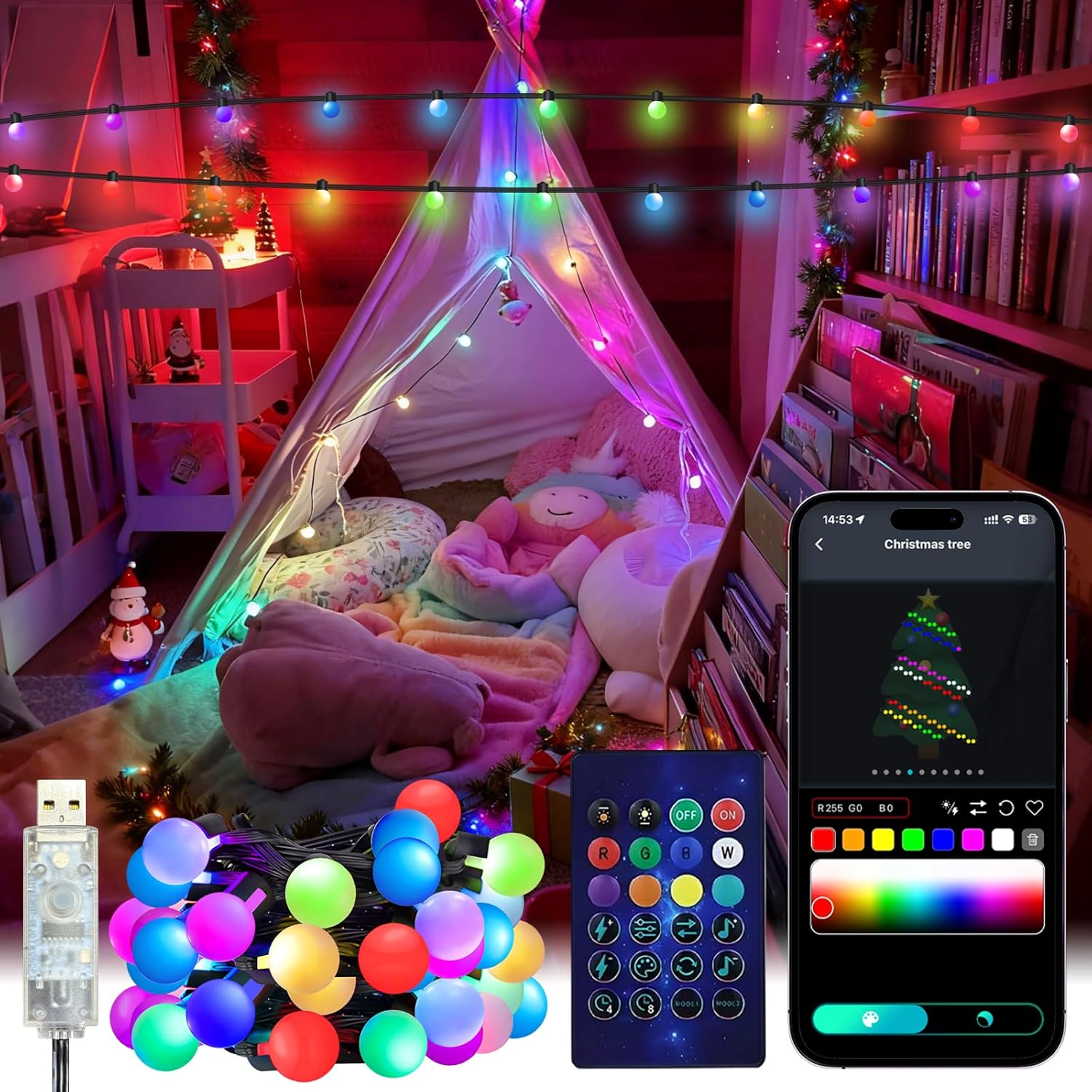 Smart Garden Led Lights - ไฟประดับทรงลูกโลกอัจฉริยะ 5/10 เมตร ไฟ LED เปลี่ยนสี