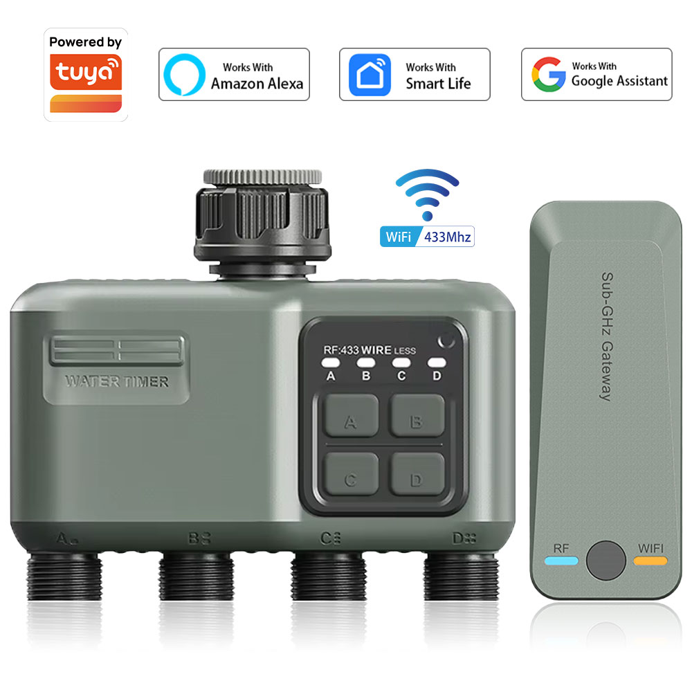 Smart Garden Hose - ตัวตั้งเวลาควบคุมการรดน้ำแบบตั้งโปรแกรมได้ 4 ช่อง สำหรับสายยางรดน้ำสวน พร้อมระบบหน่วงเวลาเมื่อมีฝนตก/ระบบรดน้ำอัตโนมัติ ระบบชลประทานแบบดิจิตอลสำหรับสนามหญ้า